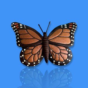 VINTAGE Hinterland Handcrafts Real Leather Brooch Monarch Butterfly PiN CANADA